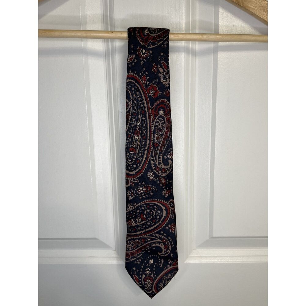 Vintage Fabio Caviglia Navy & Red Paisley 100% Silk Tie